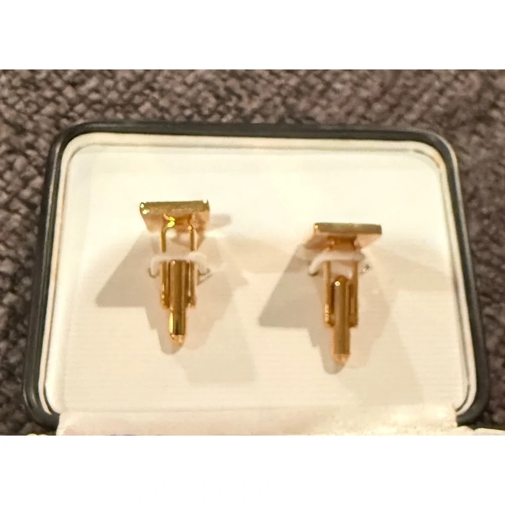 Vintage Stafford Gold Tone Rhinestone Rectangle Enamel Cufflinks Original Box